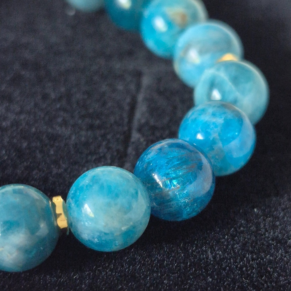 Apatite Bracelet with Decorative 18K Gold Charm, Semiprecious Stone Bracelet