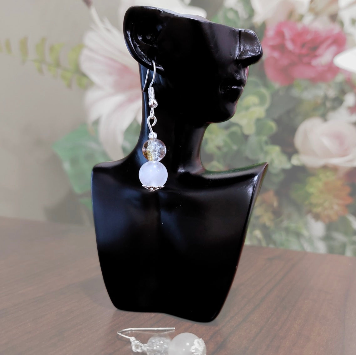 Moonstone with Crystal Glass Earrings, Handmade Drop Earrings
