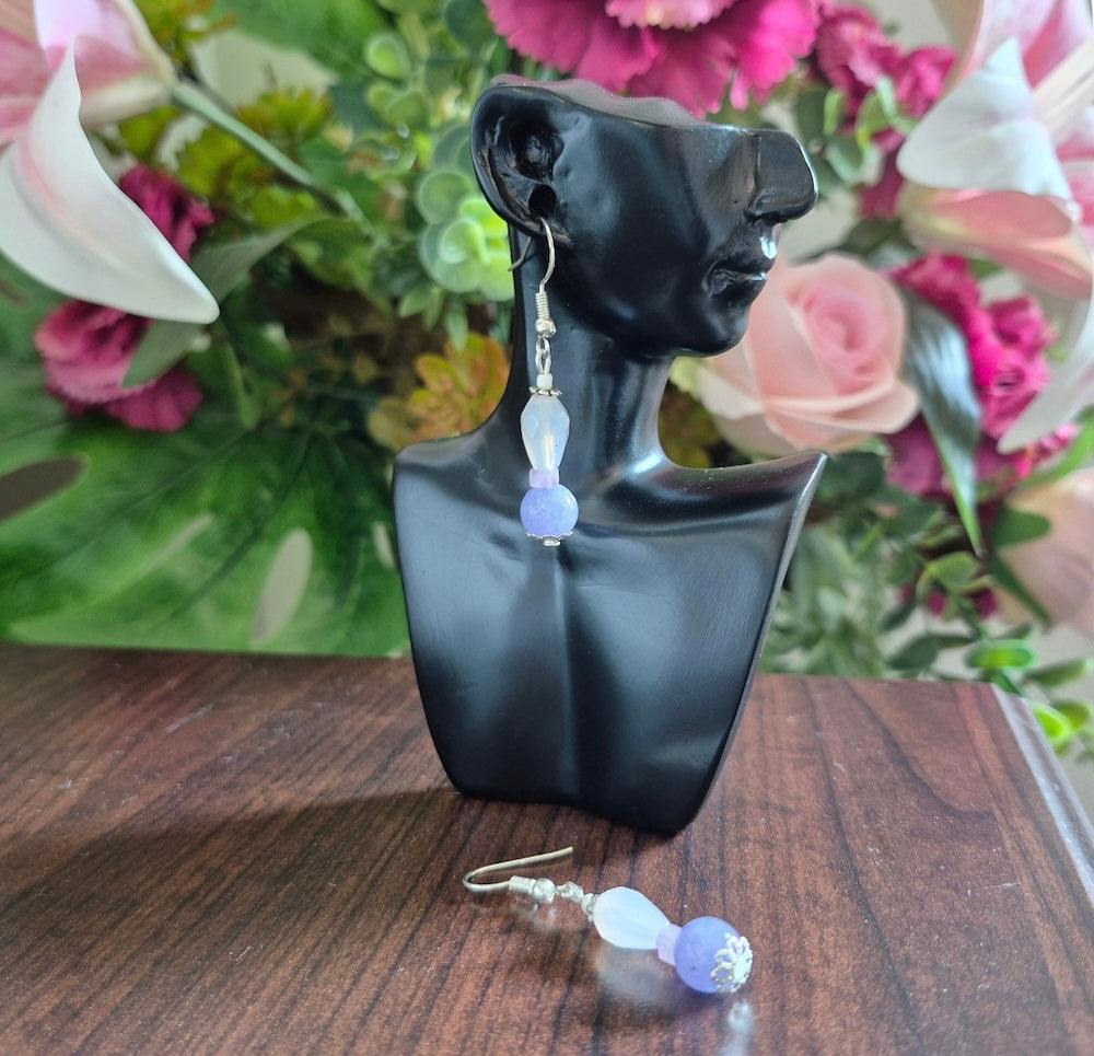 Purple Chalcedony and Agate Natural Gemstone Drop Earrings, Handmade Drop Earrings