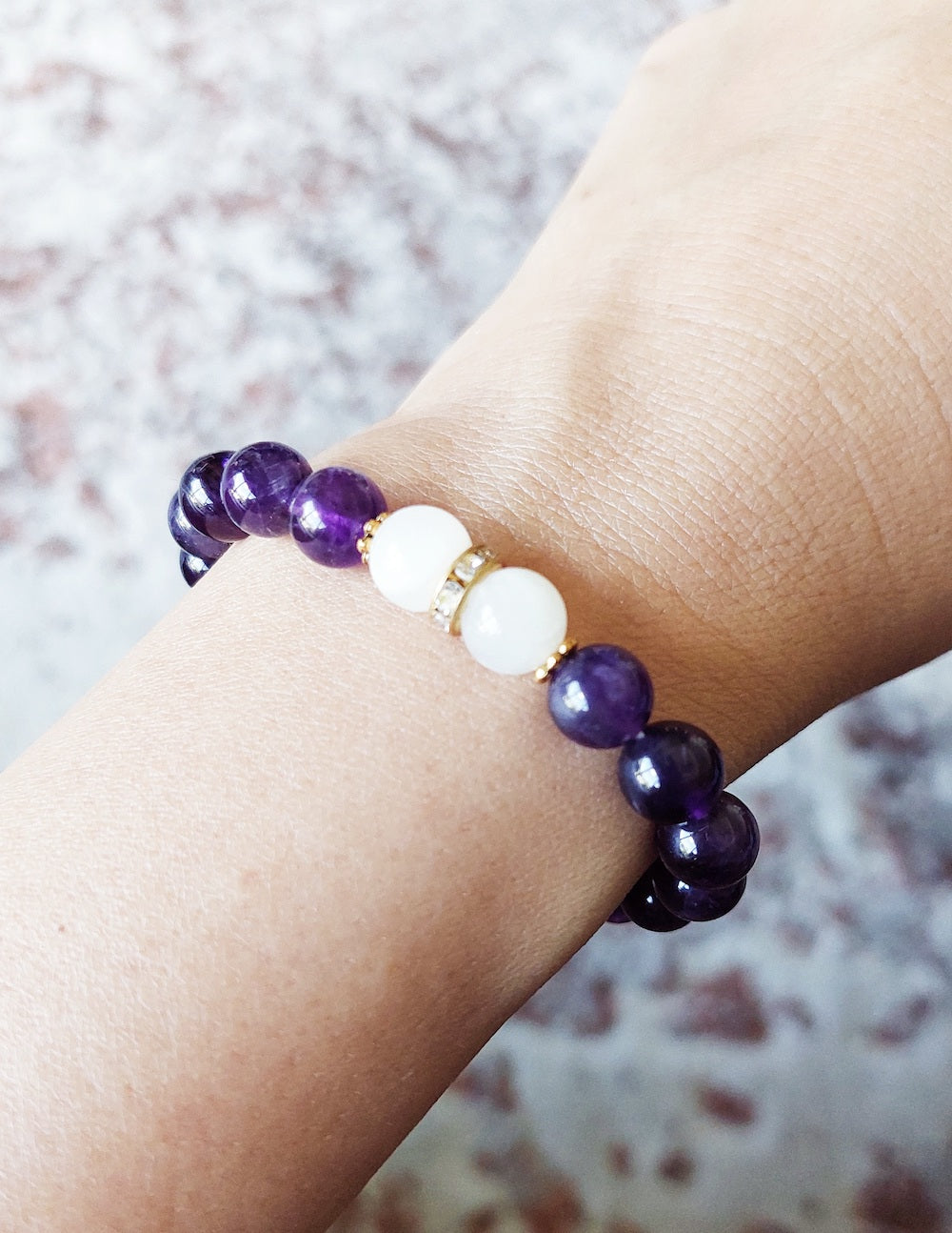 Amethyst and Moonstone Bracelet with Decorative Gold Plated Charm Jewelry