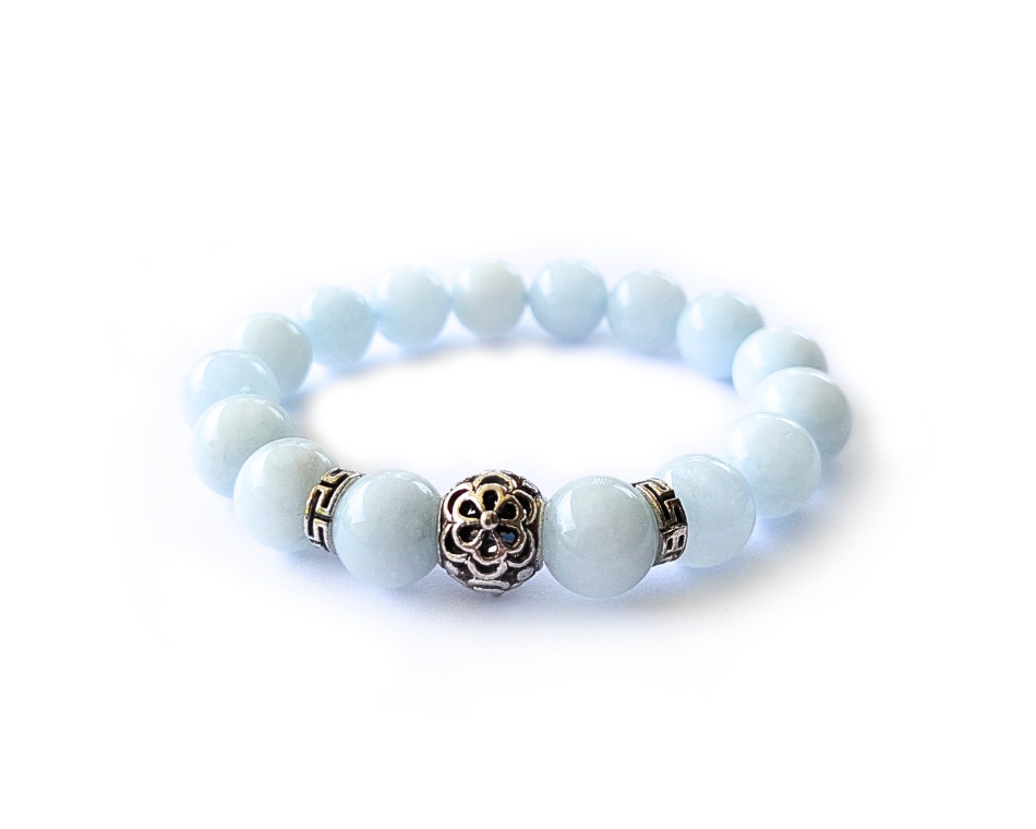 Aquamarine Bracelet with Decorative Silver Charms Jewelry