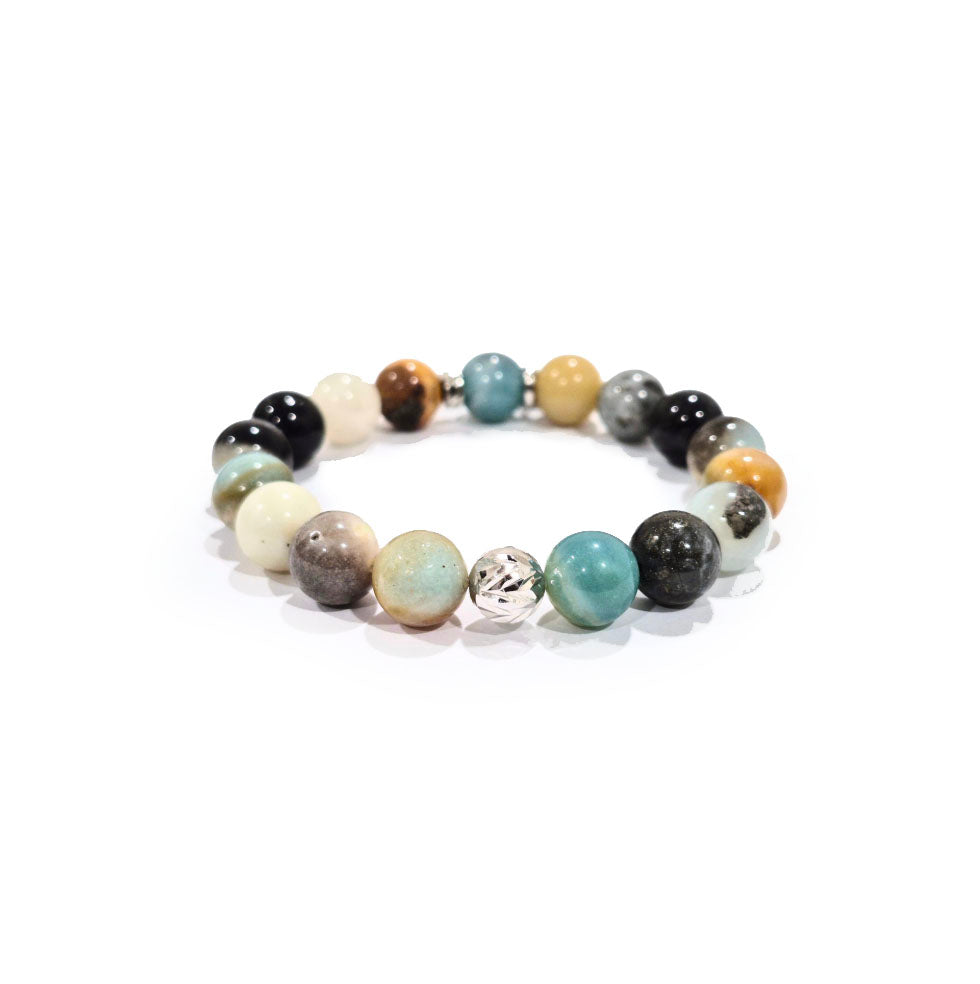 Amazonite Bracelet with Decorative Silver Charms, Semiprecious Stone Jewelry