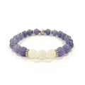Purple Chalcedony Bracelet with Moonstone and Decorative Silver Charm, Semiprecious Stone Jewelry