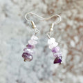 Amethyst and Quartz Semi Precious Stone Drop Earrings Handmade