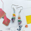 Mixed Color of Carnelian, Citrine, Aventurine, Amethyst, Aquamarine and Rose Quartz - Semi Precious Stone with S925 Silver Ear Hooks Drop Earrings Handmade