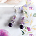 Amethyst Semi Precious Stone with S925 Silver Ear Hooks Drop Earrings Handmade