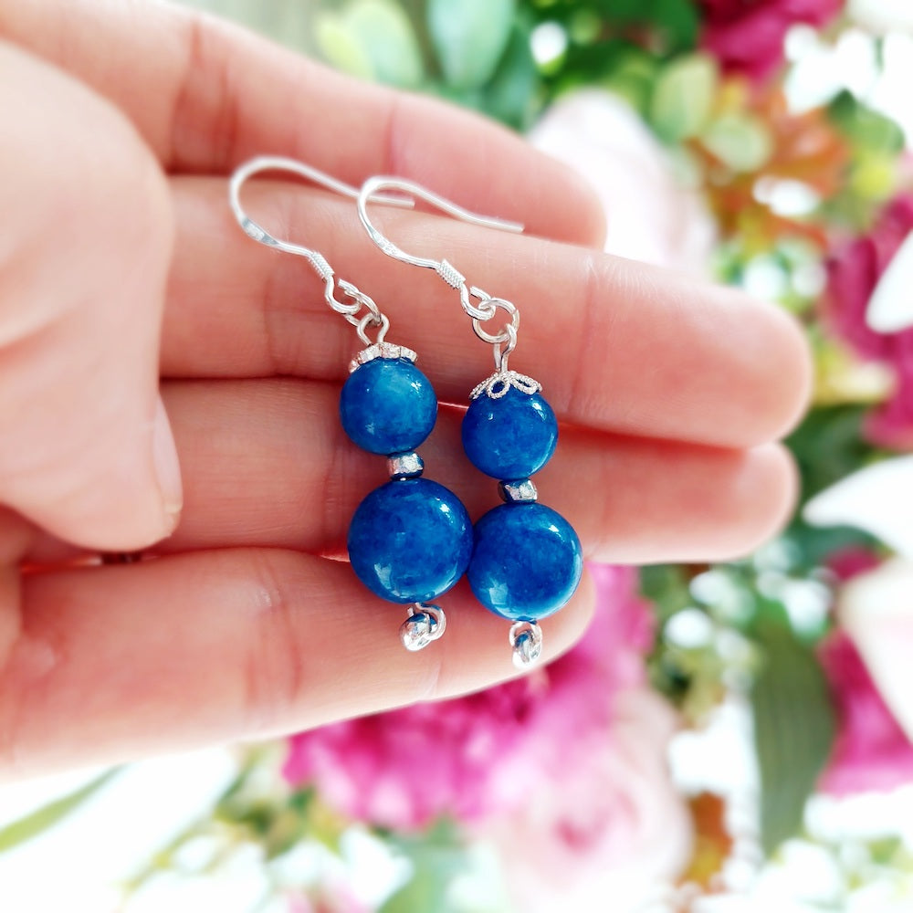 Blue Kyanite Beads with S925 Silver Ear Hooks Drop Earrings Handmade