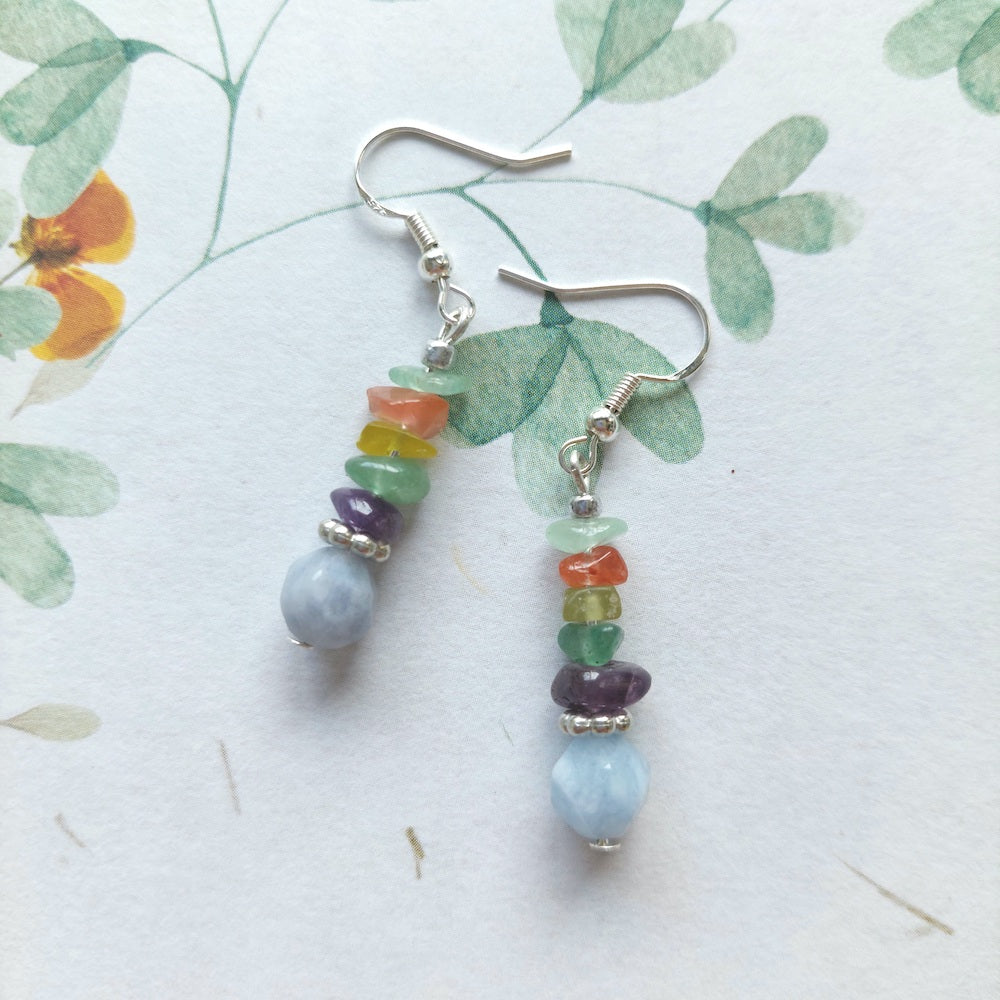 Carnelian, Citrine, Aventurine, Amethyst and Tourmaline - Semi Precious Stone with S925 Silver Ear Hooks Drop Earrings Handmade