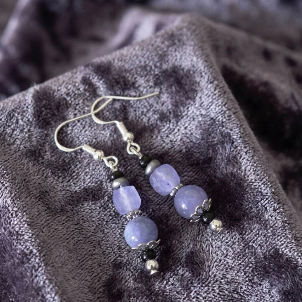 Lavender Jade and Chalcedony Natural Stone Drop Earrings Handmade