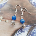 Kyanite Semi Precious Stone with Silver Charm, 925 Sterling Silver Ear Hooks Drop Earrings Handmade