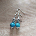 Apatite Semi Precious Stone with Silver Charm Earrings, 925 Sterling Silver Ear Hooks Drop Earrings Handmade