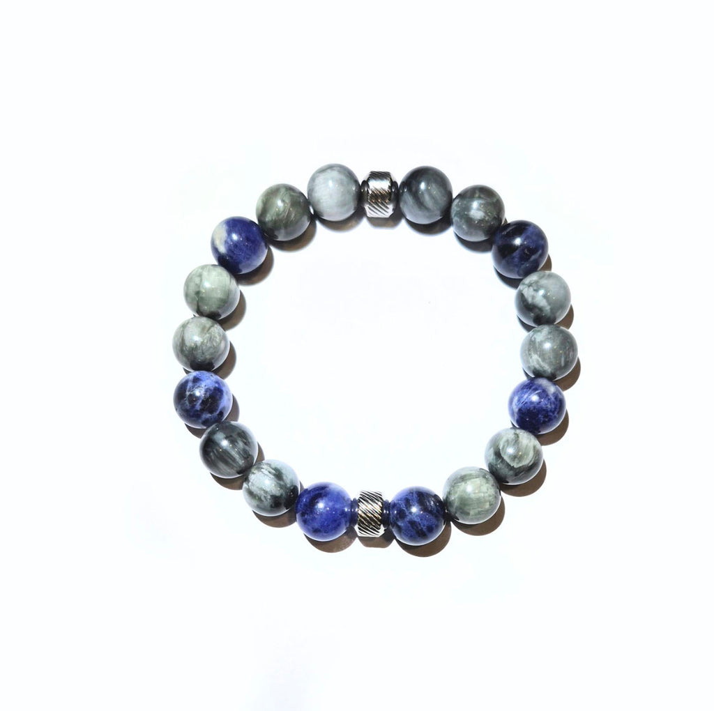 Eagle's Eye - Sodalite Bracelet with Decorative Silver Charms, Semiprecious Stone Jewelry