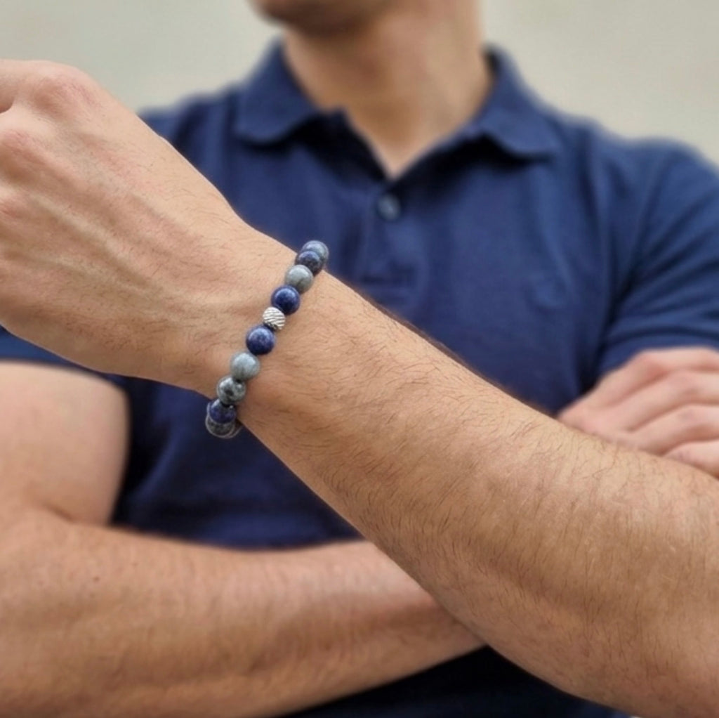 Eagle's Eye - Sodalite Bracelet with Decorative Silver Charms, Semiprecious Stone Jewelry