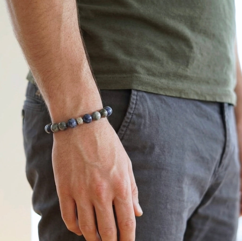 Eagle's Eye - Sodalite Bracelet with Decorative Silver Charms, Semiprecious Stone Jewelry