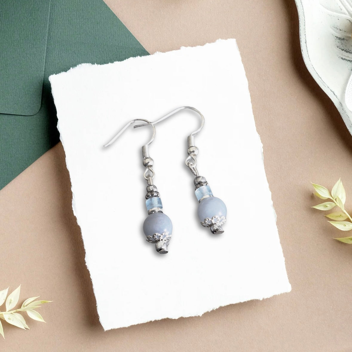 Angelite Natural Semi Precious Stone Drop Earrings