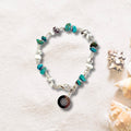 Turquoise and Howlite Stone Wire Bracelet with Decorative Silver Charm and Lobster Clasp, Semiprecious Stone Jewelry
