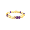Citrine and Amethyst Bracelet with Decorative 18K Gold Charms, Semiprecious Stone Jewelry