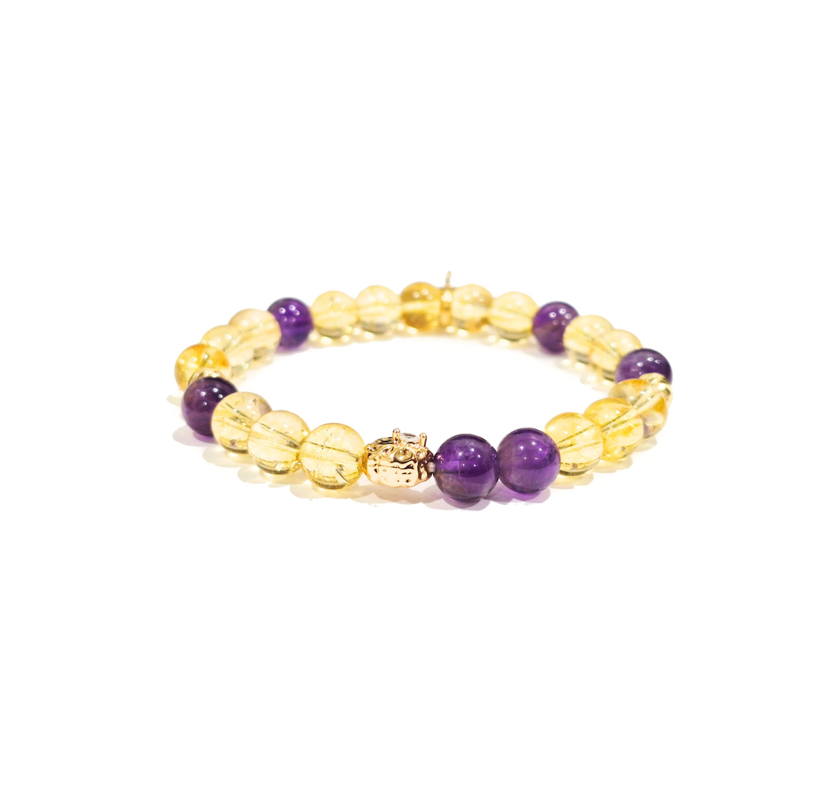 Citrine and Amethyst Bracelet with Decorative 18K Gold Charms, Semiprecious Stone Jewelry