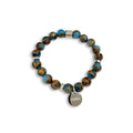 Variscite - Natural Lake Blue Cloisonne Jasper Bracelet with Stainless Steel Charm Semiprecious Stone Jewelry