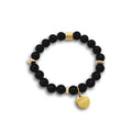 Obsidian Bracelet with Decorative 18K Gold Charm, Semiprecious Stone Jewelry
