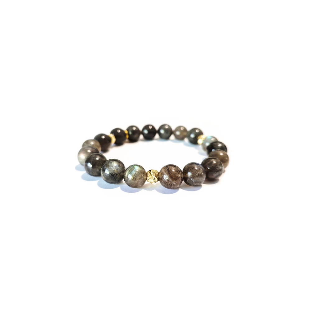 Labradorite Bracelet with Decorative 18K Gold Charms, Semiprecious Stone Jewelry