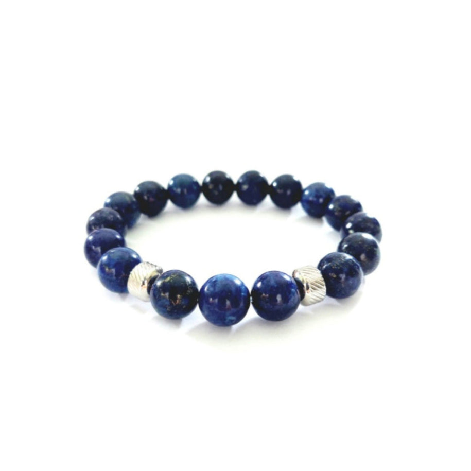 Lapis Lazuli Bracelet with Stainless Steel Silver Decorative Charm Jewelry
