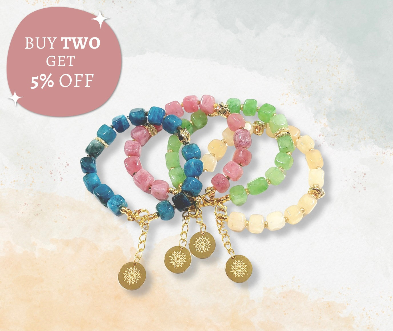*** Buy two get 5% off*** Natural Crystal Stone Wire Bracelet with Decorative Silver, 18K Gold Rhodium Plated Charm