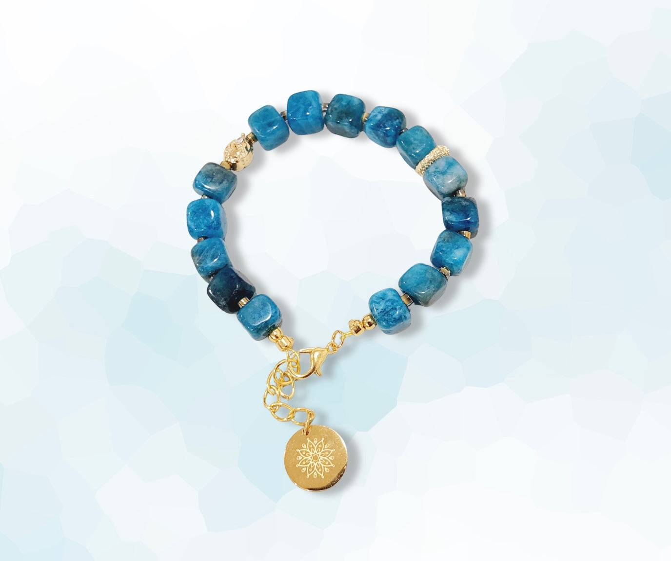 Apatite Natural Crystal Stone Wire Bracelet with Decorative 18K Gold Rhodium Plated Charm