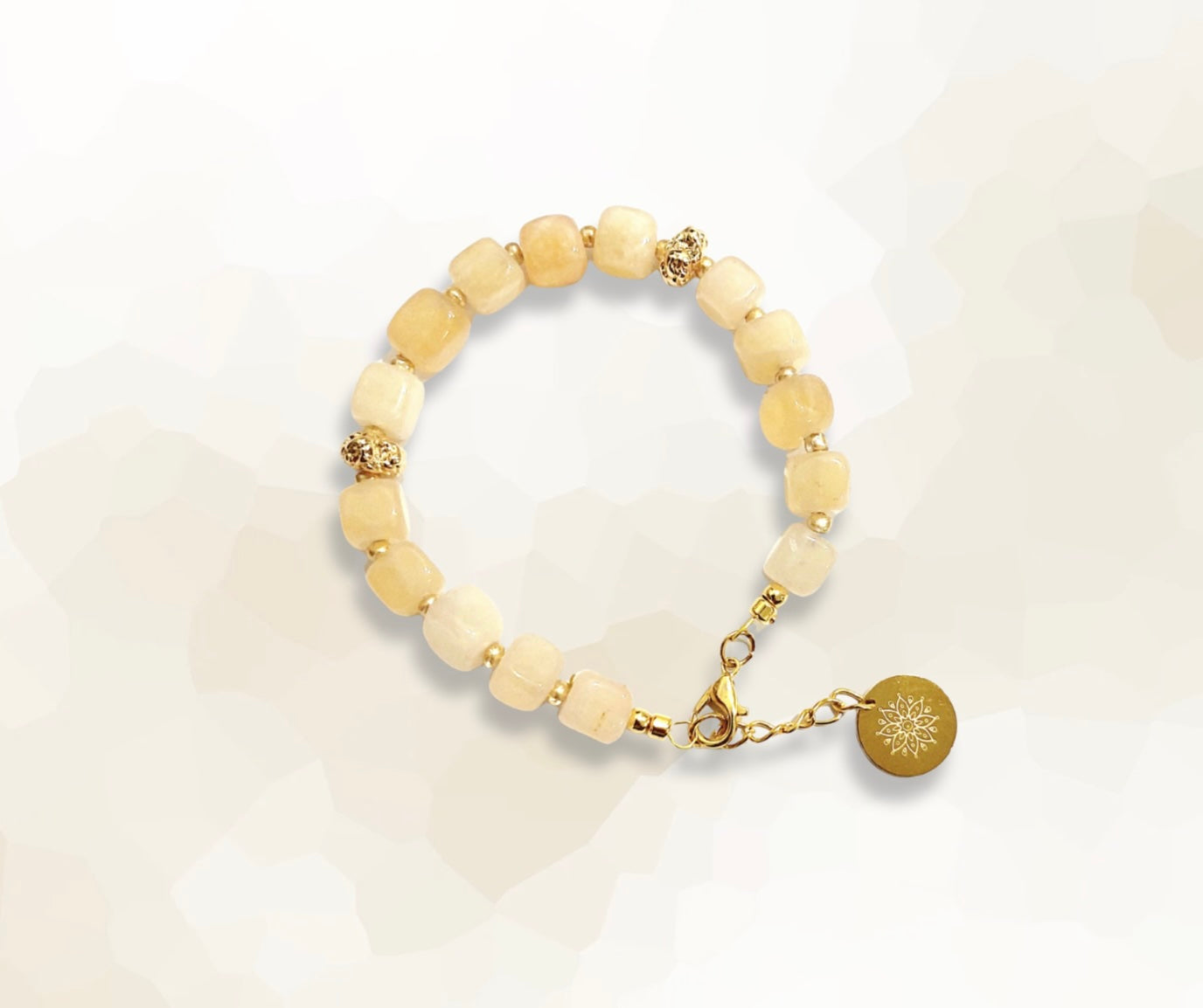 Lemon Quartz Natural Crystal Stone Wire Bracelet with Decorative 18K Gold Plated Charm