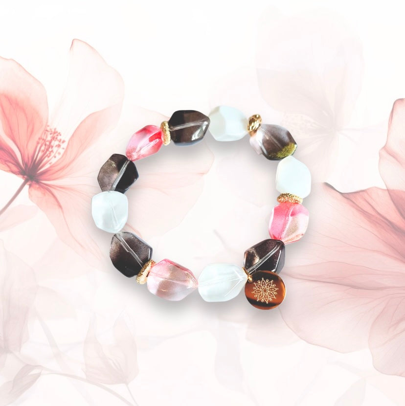 Crystal Glass Bracelet (Rosé) with Decorative 18K Gold Rhodium Plated Charm