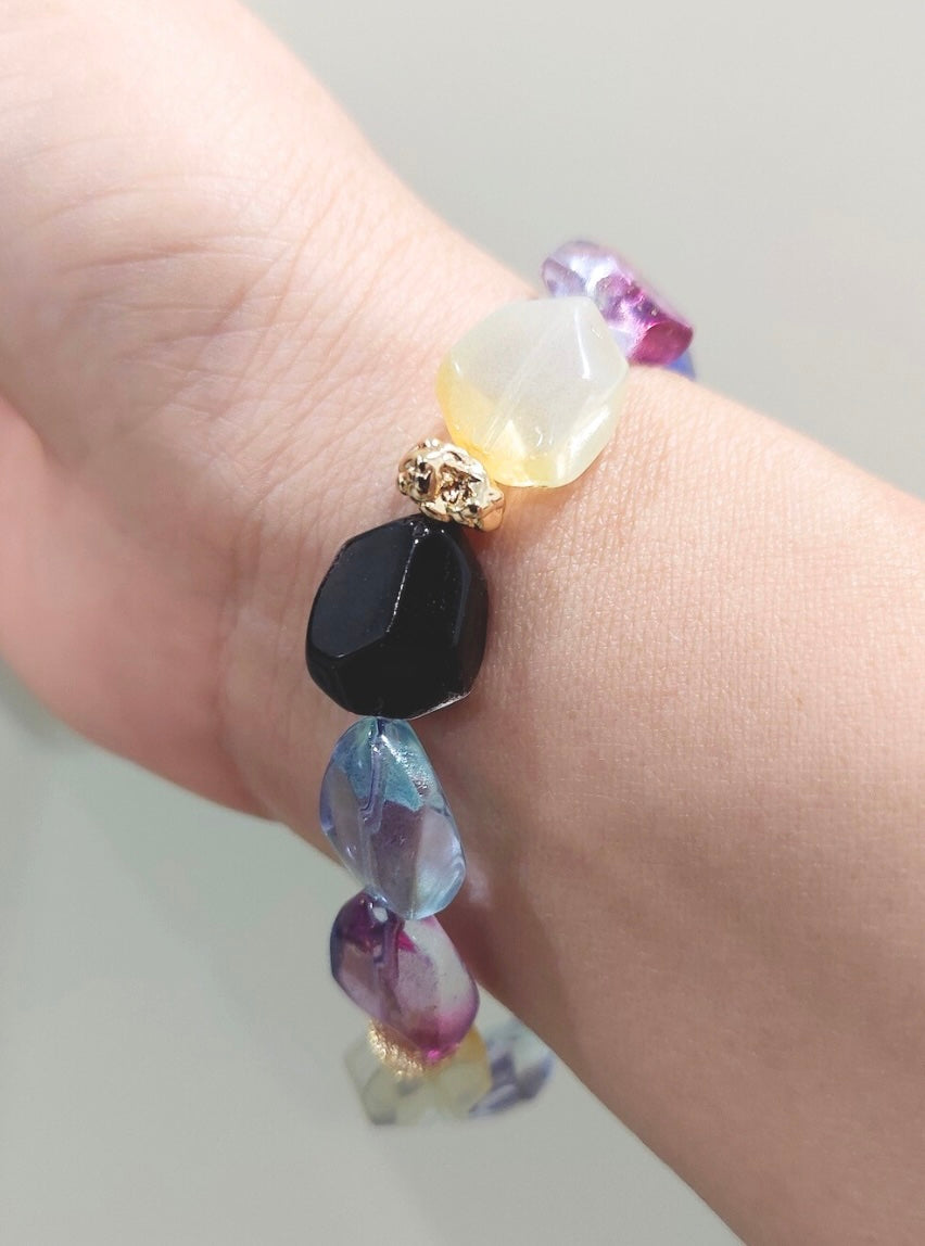Crystal Glass Bracelet (Rainbow Reefs) with Decorative 18K Gold Rhodium Plated Charm