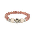 Strawberry and Rose Quartz Bracelet with Decorative Silver Charm, Semiprecious Stone Jewelry