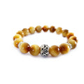 Golden Tiger Eye Bracelet with Decorative Silver Charm Bead Jewelry
