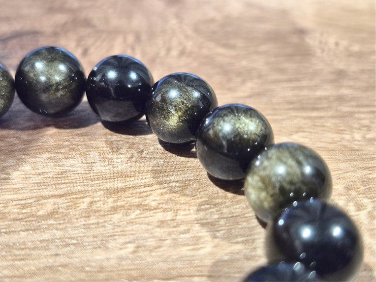 Golden Obsidian Bracelet with Decorative Gold Plated Charm, Semiprecious Stone Jewelry