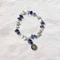 Sodalite and Howlite Stone Wire Bracelet with Decorative Silver Charm and Lobster Clasp, Semiprecious Stone Jewelry